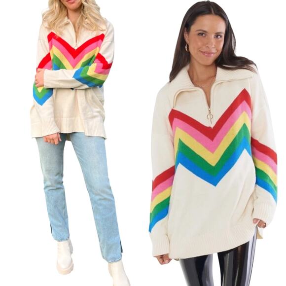 Show Me Your Mumu Rainbow Slope Weston Half Zip Pullover Sweater Knit Small - Picture 3 of 13